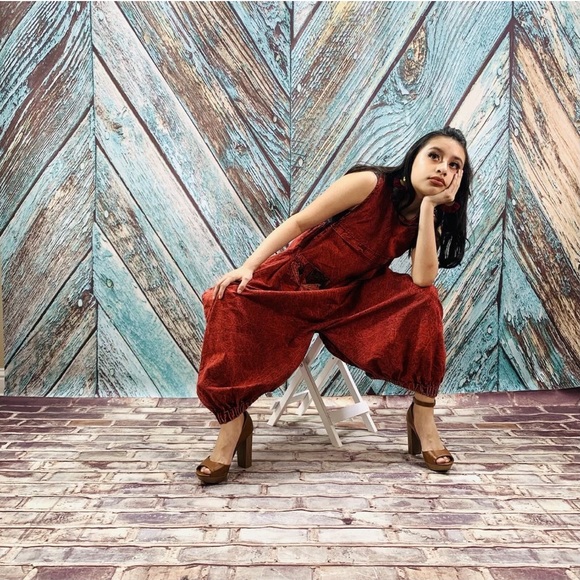 Stonewash Patchwork Romper Jumpsuit Harem Pant - Picture 5 of 7